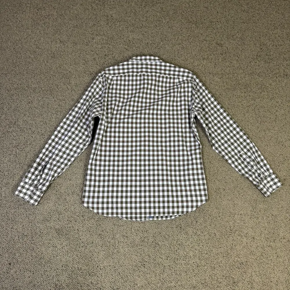 J.Crew Shirt Mens L Green White Gingham Long Sleeve Button Down Cotton Preppy